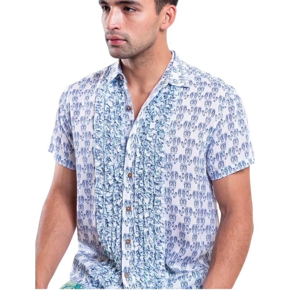 El Tuggle Flip Flop Wedding Shirt XL Beach White Amalfi Coast Resortwear Camp - Picture 9 of 10